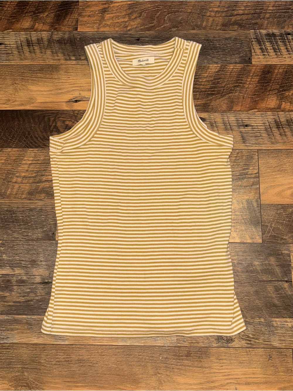 Madewell Striped Ribbed Tank in Mustard and White